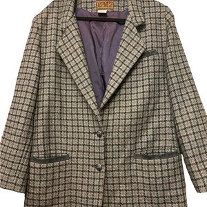 Vintage Eastwest Funky Houndstooth Check Wool Blend Blazer, blue, gray, pink,